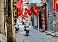 Roadside artisans, shops and taverns in Hanoi, Vietnam