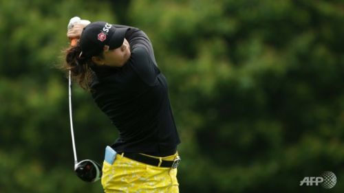 Ariya Jutanugarn of Thailand hits her tee shot on the third hole during the final round of the Kingsmill Championship