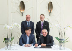 At front Mr Songhua Ni, President of Reignwood Group and Gary Player; rear Kenny MacKay and Stephen Gibson, Wentworth Club