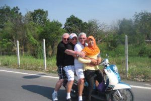 Some of Grahams friends on a caddie's motorbike