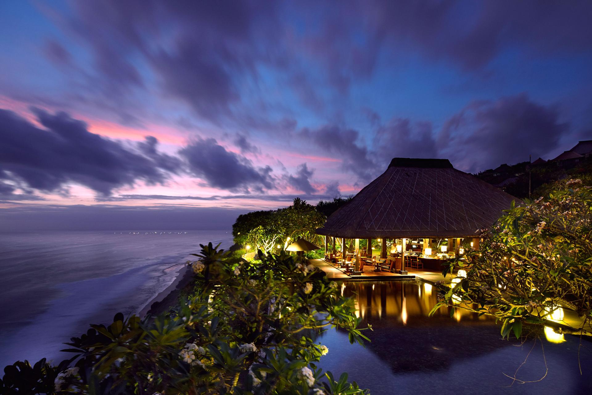 The Bulgari Resort Bali is located on a cliff 500 feet above sea level, with 59 private villas (each with its own infinity pool and garden) overlooking a white sand beach. 